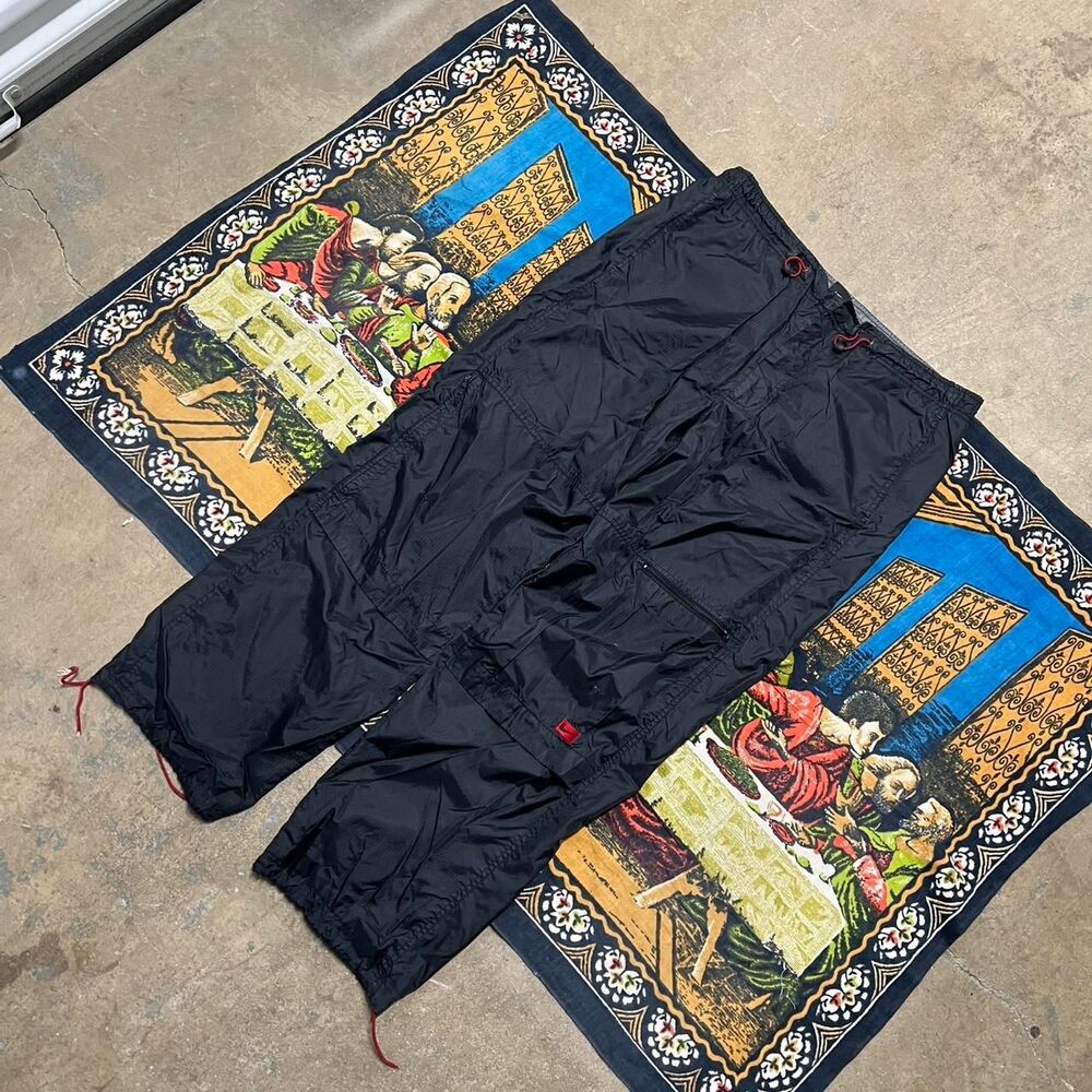 Vintage Black Nike track pants Size large baggy wide leg fit swoosh cargo y2k - Picture 2 of 8